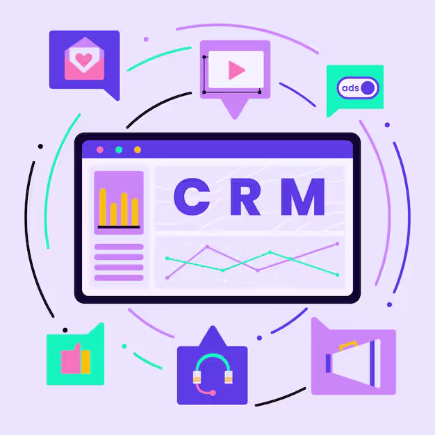 CRM illustration showing people and technology